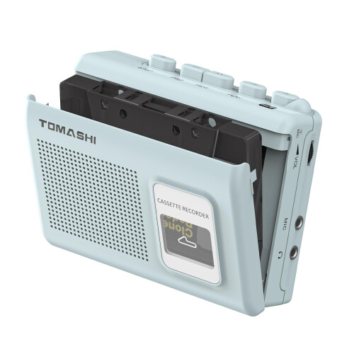 Portable Cassette Player, Tape Recorder with Built-in Speaker, Microphone, Headphone Jack, 4.57 x 3.54 x 1.38 inches (Blue)