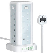 Tower Extension Lead with USB C Slots, Toomke 12 Way Plug Extension Socket Tower with 3 Type C and 3 USB A, Overload Protection Extension Tower with