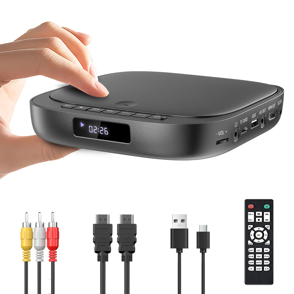 Desobry Mini DVD Player for Smart TV, Multi Region, Support USB/TF Card Input, HDMI/RCA Cable