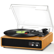 FYDEE Record Player, Dual-Way Bluetooth Vinyl Player Driven by Belt 3 Speed, Vinyl Record Player with Built-In 2 Stereo Speakers, Portable Retro Turn