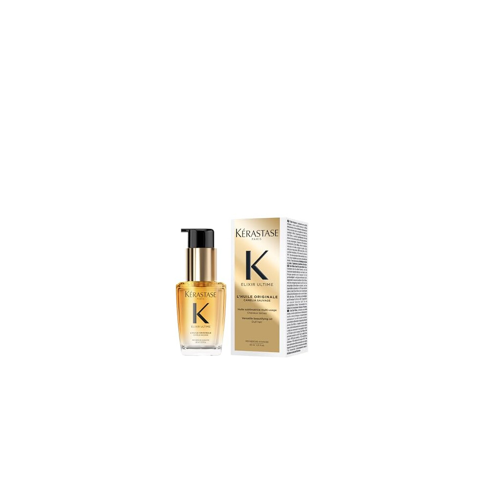 Kérastase Elixir Ultime Hair Oil, Nourishes Dull Hair, For All Hair Types, Strengthens and Protects Hair From Heat, With Argan and Camellia Oil, L'Hu