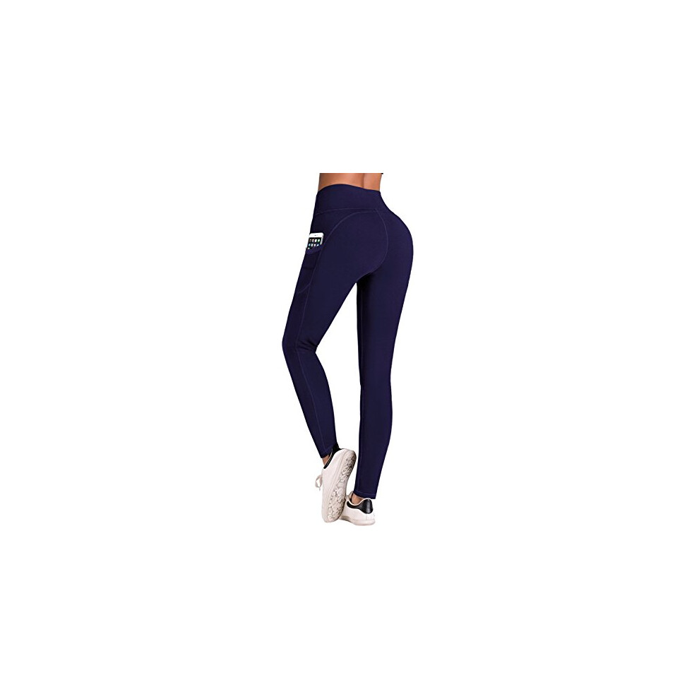 IUGA High Waist Yoga Pants with Pockets, Gym Leggings for Women Tummy Control, Workout Leggings for Women 4 Way Stretch Dark Blue