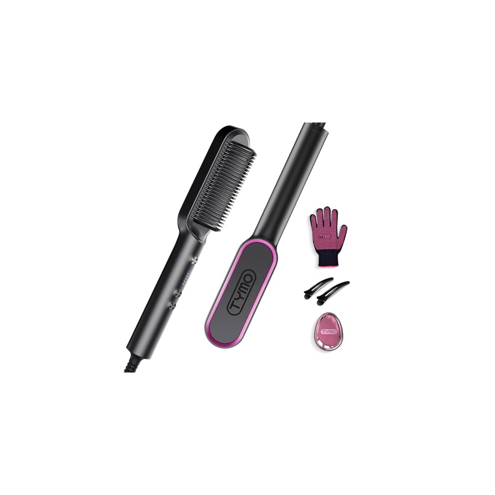 TYMO Hair Straightener Brush UK, Flat Iron and Hair Brush 2-in-1, Anti-Scald, Fast Heating, 5 Temp Settings (130-210), Professional Salon at Home,