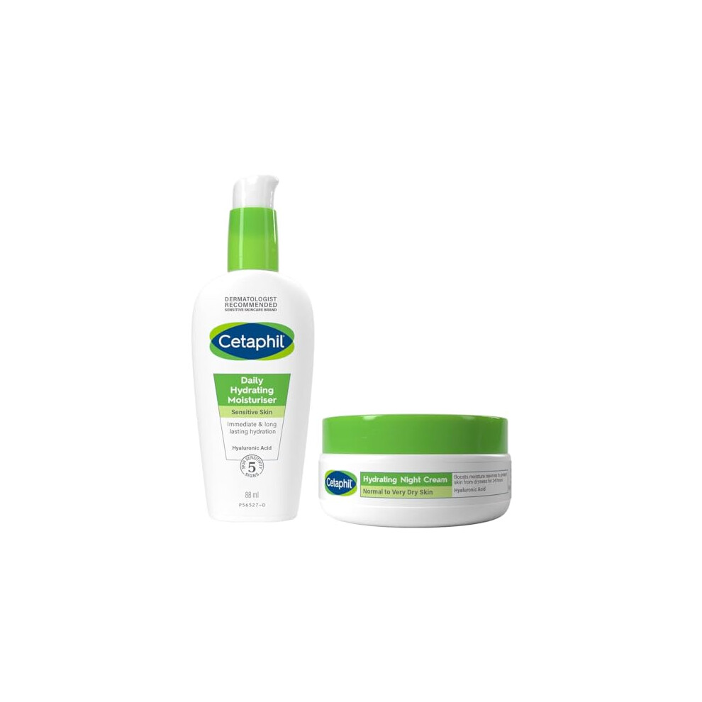 Cetaphil Hyaluronic Acid Face Cream Skincare Set, Daily Hydrating Moisturiser 88ml + Hydrating Night Cream 48g, For Sensitive Skin