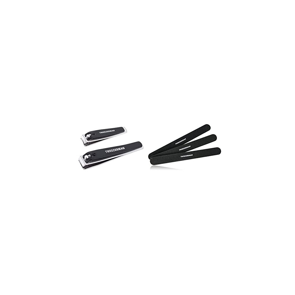 Tweezerman Stainless Steel Nail Clipper 2-Piece Set & Professional Nail Files Black