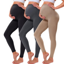 VALANDY Creamlush Maternity Leggings Over Bump Buttery Soft Belly Support Adjustable High Waisted Pregnancy Pants Yoga Pajama Khaki