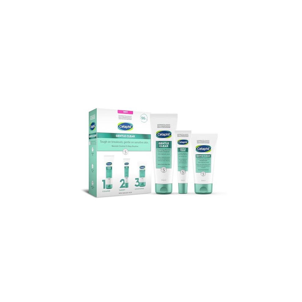 Cetaphil Gentle Clear Blemish Control 3-Step Routine Skincare Kit with Salicylic Acid, Face Cleanser 124ml + Serum 30ml + Moisturiser 89ml