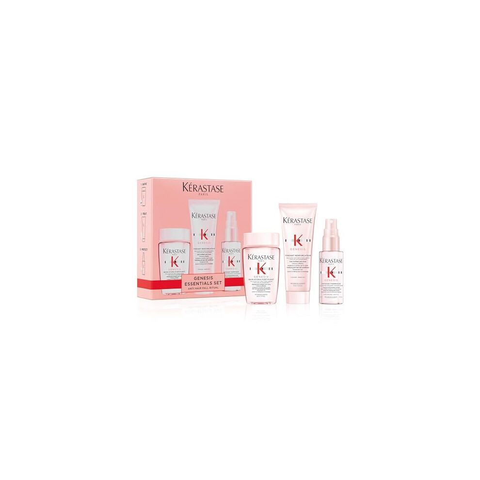 Kérastase Genesis Travel-Size Discovery Gift Set, With Shampoo, Conditioner and Blow-Dry Spray, Nourishing and Fortifying Routine, For Weakened Hair,