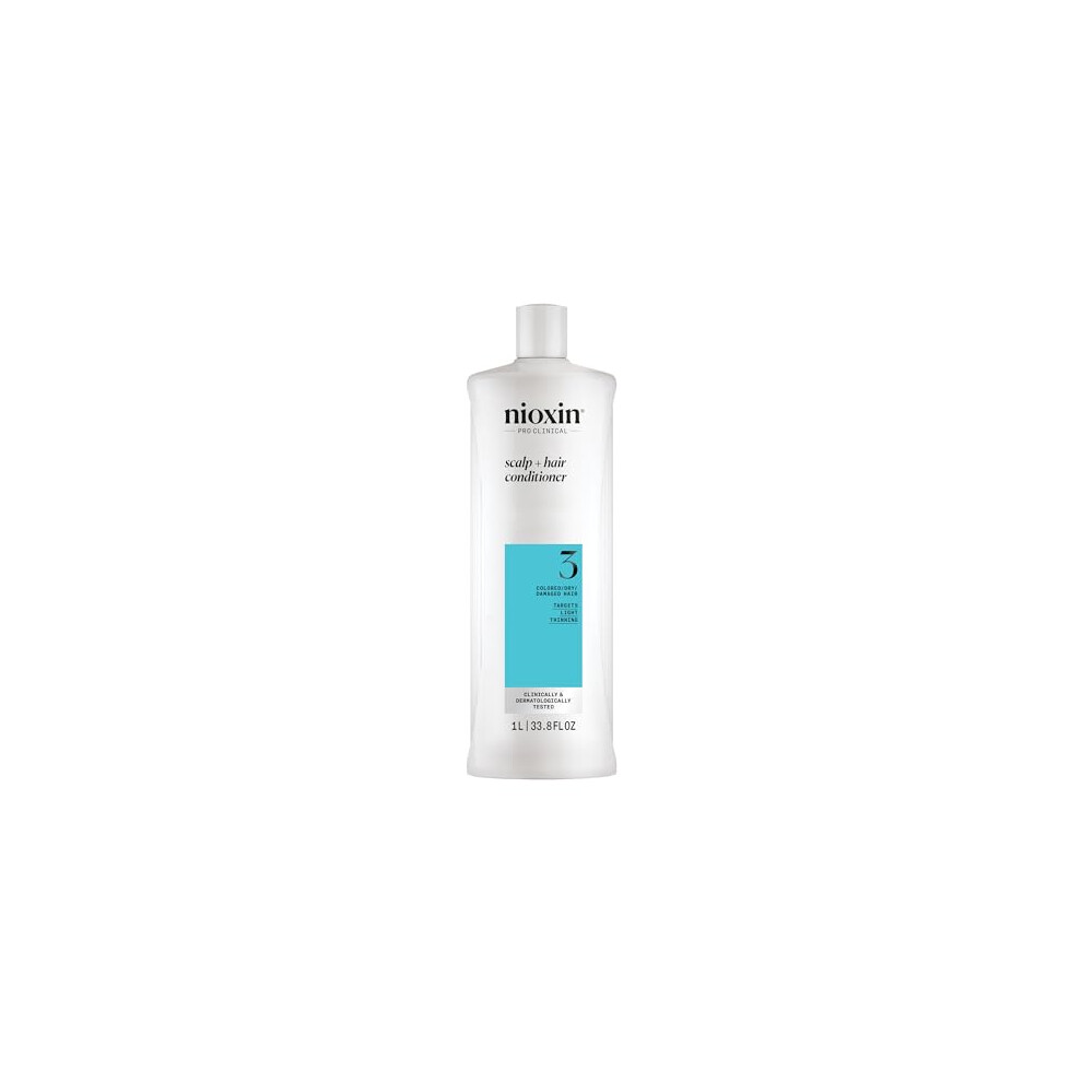 Nioxin System 3 Scalp + Hair Conditioner - Hair Thickening Conditioner for Coloured, Dry and Damaged Hair with Light Thinning - with Biotin & Niacina