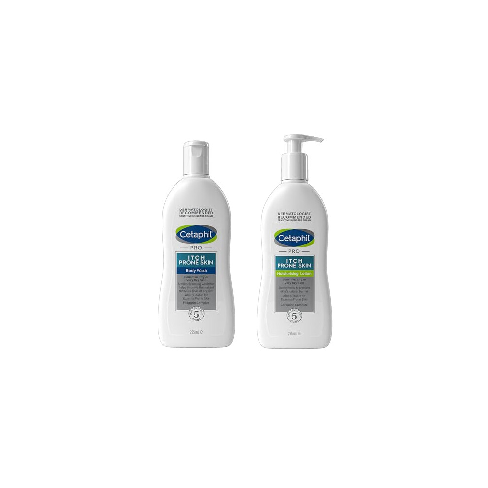 Cetaphil PRO Skincare Set, For Itch Prone & Eczema Prone Skin, Body Wash, 295ml + Body Moisturiser, 295ml, Moisturising Lotion With Niacinamide & She