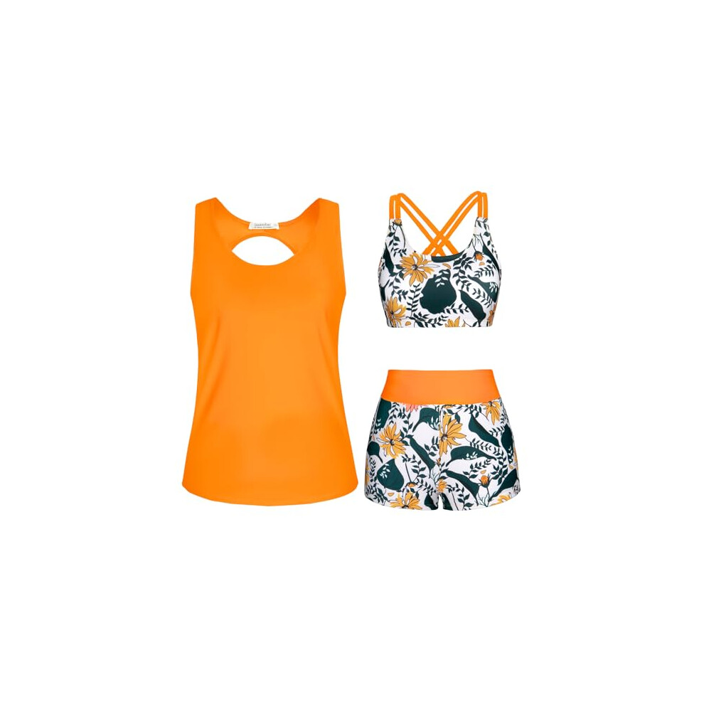 Womens Tankini Setsï¼3 Piece Tankini Swimsuit for Women Swimwear Tank Top with Bikini Top Boyshort Set