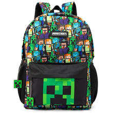 Minecraft Backpack For Boys | Kids Gamer Black School Rucksack | Green Creeper Zombie Skeleton Enderman & Cave Spider Characters Bag