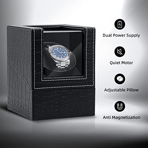 Mcbazel Automatic Watch Winder Box with Quiet Motor, Leather Crocodile Pattern - Black 1