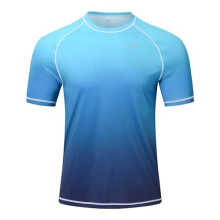 Huayuzh Men's Watersport Rash Guards Swimming Shirts UV Swim Top UPF 50+ Quick Dry Short Sleeve Surfing Running Sports Top Blue Gradient M