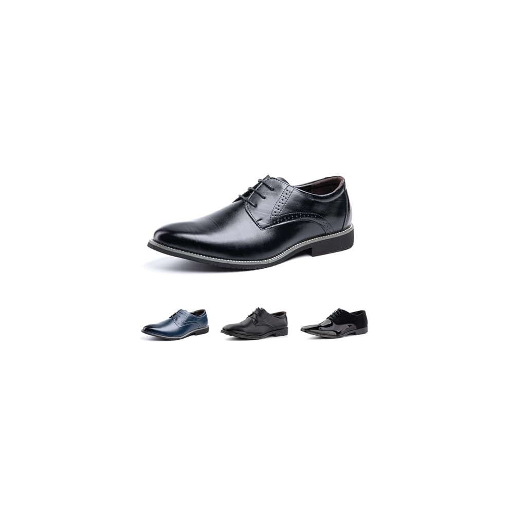 Hitmars Derby Shoes for Men Oxford Shoes Patent Leather Business Formal Dress Shoes Mens Lace Up Brogue Shoe Li1-Black UK 11(EU46)