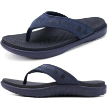 KuaiLu Mens Leather Sport Flip Flops Comfort Orthotic Thong Sandals with Plantar Fasciitis Arch Support for Outdoor Summer