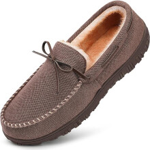 MIXIN Men's Cosy Slippers Anti-Slip Faux Fur House Shoes with Memory Foam Coffee Size 13