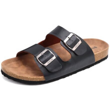ONCAI Men's-Slide-Sandals-Beach-Sliders Indoor and Outdoor Slip-on Slide Cork Footbed Black Sliders and Summer Beach Sandals with Two Adjustable Stra