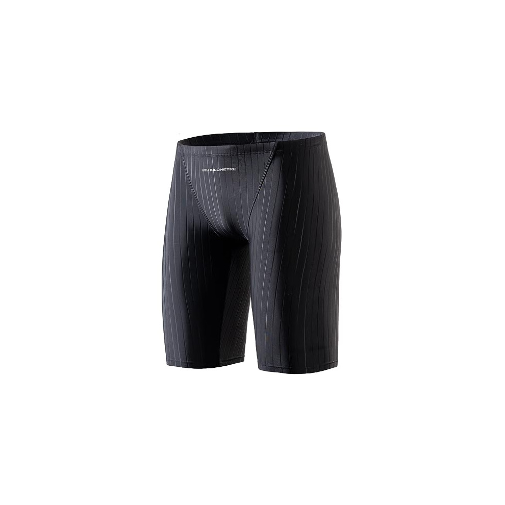 MY KILOMETRE Jammer Swimsuit Mens Solid Swim Jammers Endurance Long Racing Training Swimsuit Pureblack-4XL