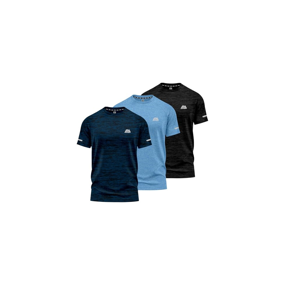 mymixtrendz Pack of 3 Mens Short Sleeve T-Shirts Athletic Workout Fit Wicking Moisture Quick Drying Sports Gym T-Shirts Top