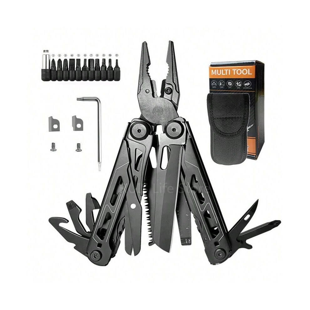 (black) 30 in1 Multitool Plier Cable Wire Cutter Multifunctional Multi Hand Tools Outdoor Camping Portable Folding Pliers Knife Knipex-image-OPC-PHM8DD2-NEW