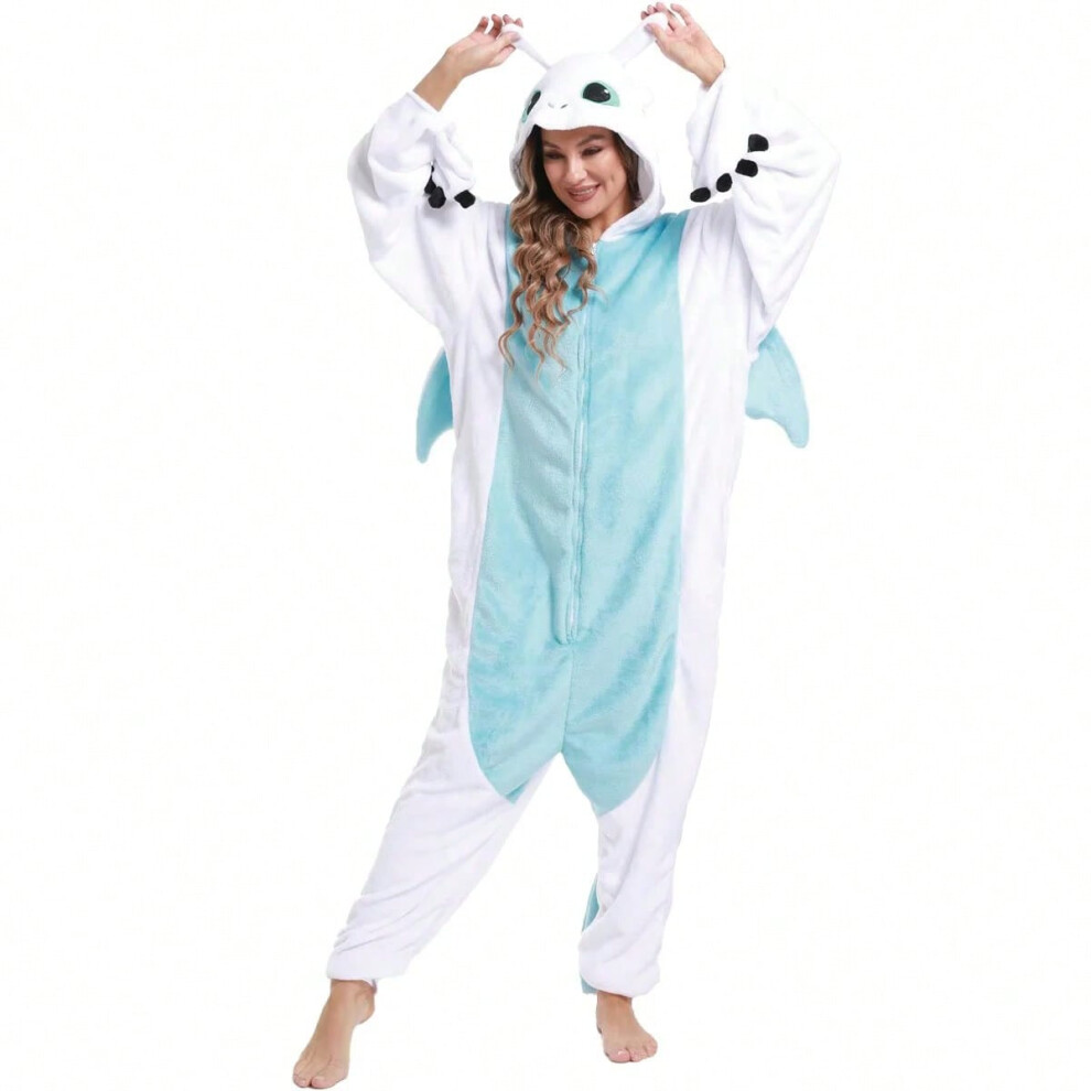 (White Dragon, XL Fit 175-188cm) Kigurumi Onesie Cartoon Pajamas For Adult Women Men Animal Pyjamas How to Train your toothless Pajama Dragon Cosplay Costume