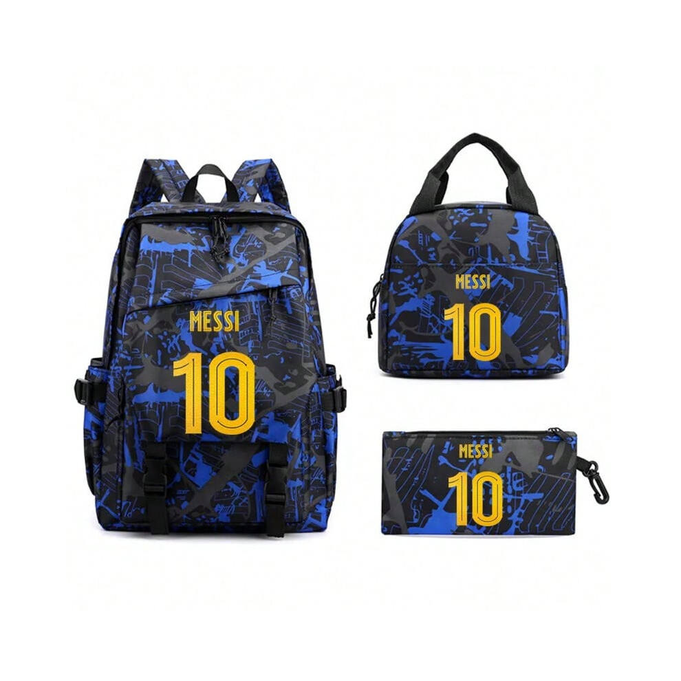 (light green) Messi Backpacks 3pcs Teens Bookbag Nylon Rucksack Football Girl Boys Backpack Women Men Lunch bags High Schoolbag Big Mochilas