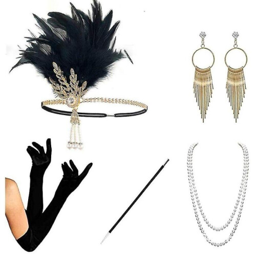 1920s Accessories Set Flapper Headband,earrings,pearl Necklace,gloves 1