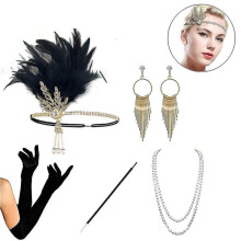 1920s Accessories Set Flapper Headband,earrings,pearl Necklace,gloves