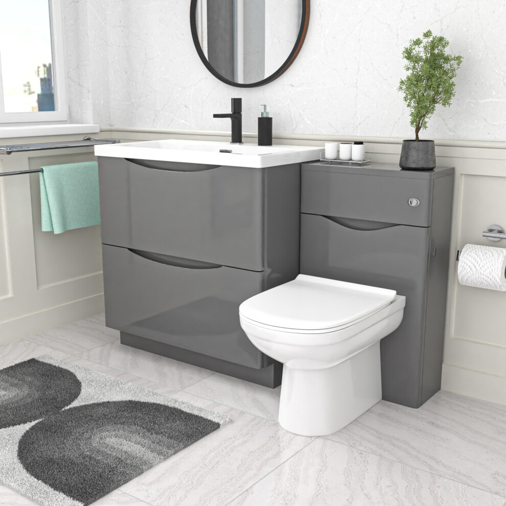 Nes Home Grey 800mm Drawers Basin Vanity, WC Unit and BTW Toilet