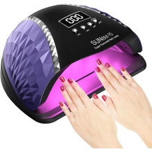 UV nail lamp, 180W, for fast curing of gel nail polish, automatic sensor and 4 timer settings, 45 beads -black