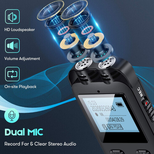 Digital Voice Recorder for Lectures Meetings with PLayback Support External Microphone-32GB (Black) 1