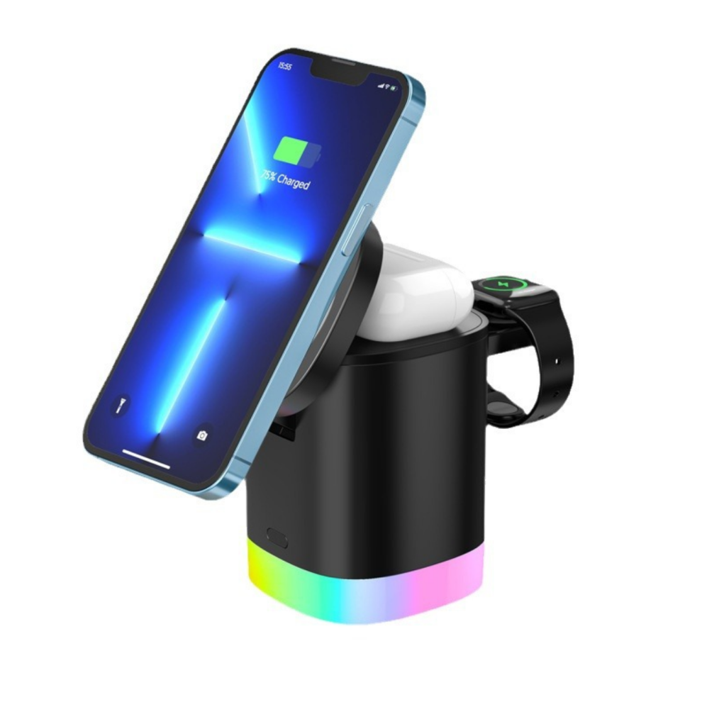 3-In-1 Charger Stand For Magsafe, Foldable Wireless Charging Station With Night Lights(Black) Black 6976918064639