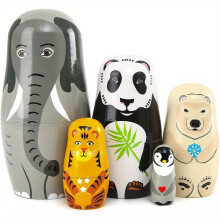 (5Pcs/Set) 5pcs Handmade Russian Matryoshka Dolls - Long-Nosed Elephant Nesting Wooden Dolls - Christmas Gifts, Halloween Gifts, Room Decoration Ornaments