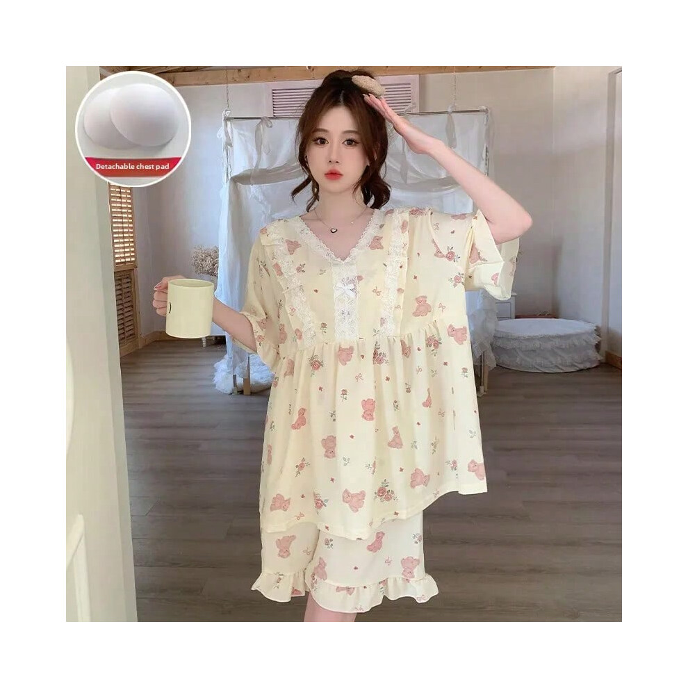 (Xxl size [recommended weight 65-75kg], Xm-1306Rice white bear [with chest pad]) plus Size Cotton Spwear Women's Summer Sweet Princ Sle Home Clothes T-image-OPC-PHM9SS9-NEW
