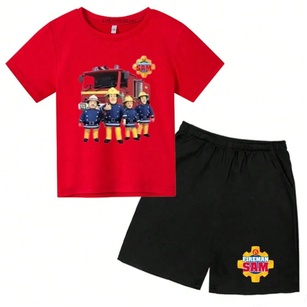 (Kids T-shirt-9, 140cm) Firefighter cartoon Children's red TShirts Girls Boys Set Cotton little girl Round Neck Short Sleeve Kids T-shirt Summer Cloth-image-OPC-PHM9TR9-NEW