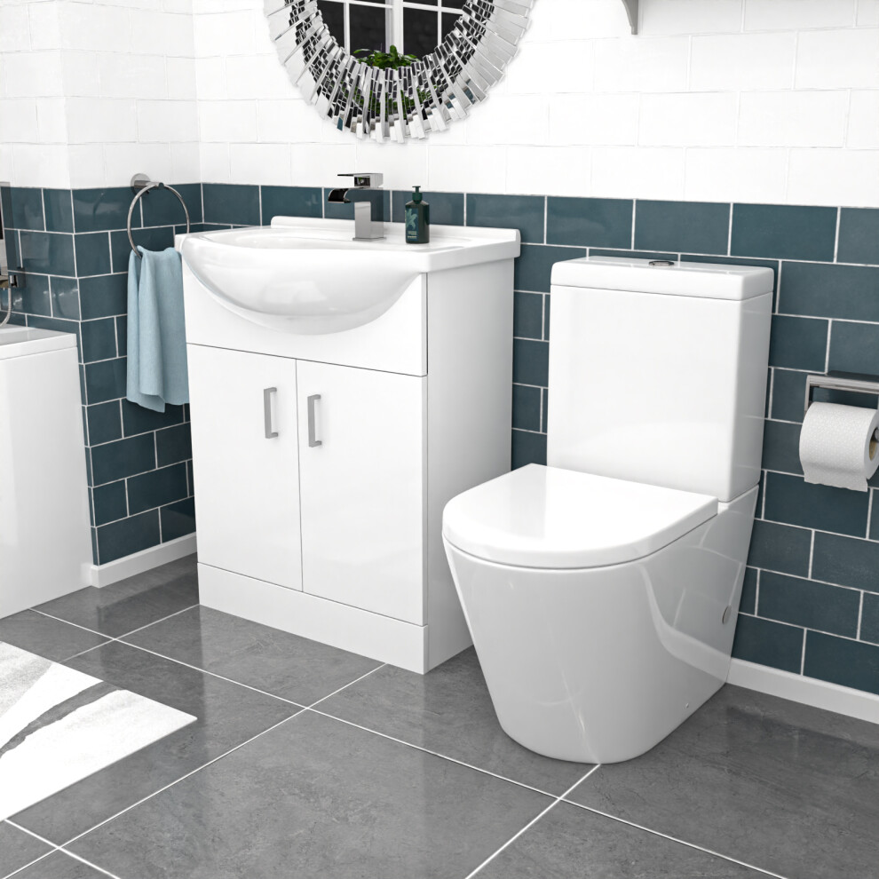 Nes Home 650Mm Freestanding Basin Vanity Unit & Rimless Close Coupled Toilet
