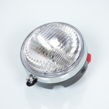 Ronde zwarte en chromen koplamp voor 50cc bromfiets - MFPN: rond zwart en chroom - 92386-3N