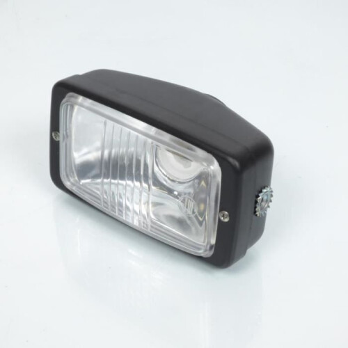Black rectangular front headlight lens with transparent glass, universal for motorcycles and mopeds