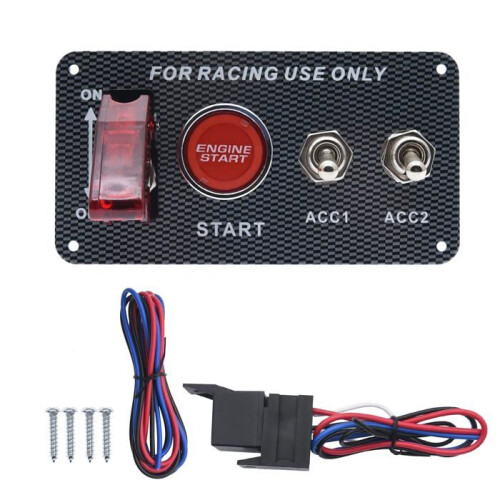 12V Carbon Fiber Ignition Switch Panel Car Engine Start Push Button Toggle Switch 4 in 1