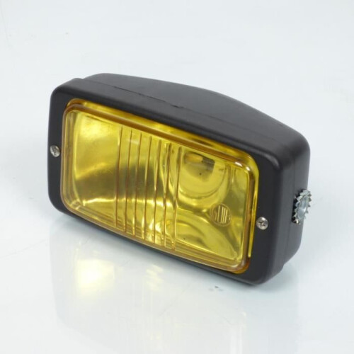 Black rectangular front headlight optics with yellow glass universal for vintage motorcycles and mopeds