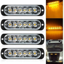 4er-Pack – Ultraflaches, bernsteinfarbenes Blitzlicht mit 6 LEDs – LED-Lichtleiste, Mini-Notlichtleiste,