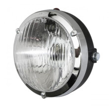 Ottica anteriore rotonda da 125 mm nera e cromata per ciclomotore Peugeot 103