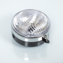 Faro anteriore rotondo nero e cromato per ciclomotore Peugeot 50