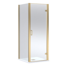 Contemporary Bathroom Hinged Shower Door, Side Panel and Slimline Shower Tray - 800 x 800mm, Brushed Brass/White