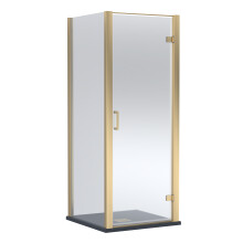 Contemporary Bathroom Hinged Shower Door, Side Panel and Slimline Shower Tray - 900 x 900mm, Brushed Brass/Black