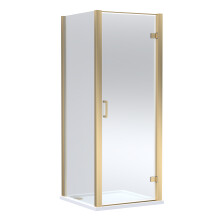 Contemporary Bathroom Hinged Shower Door, Side Panel and Shower Tray - 900 x 900mm, Brushed Brass/White