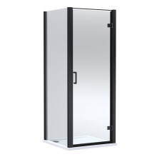 Contemporary Bathroom Hinged Shower Door, Side Panel and Shower Tray - 900 x 900mm, Matt Black/White