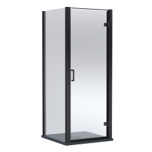 Contemporary Bathroom Hinged Shower Door, Side Panel and Slimline Shower Tray - 900 x 900mm, Matt Black/Black