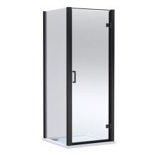 Contemporary Bathroom Hinged Shower Door, Side Panel and Slip Resistant Shower Tray - 900 x 900mm, Matt Black/White